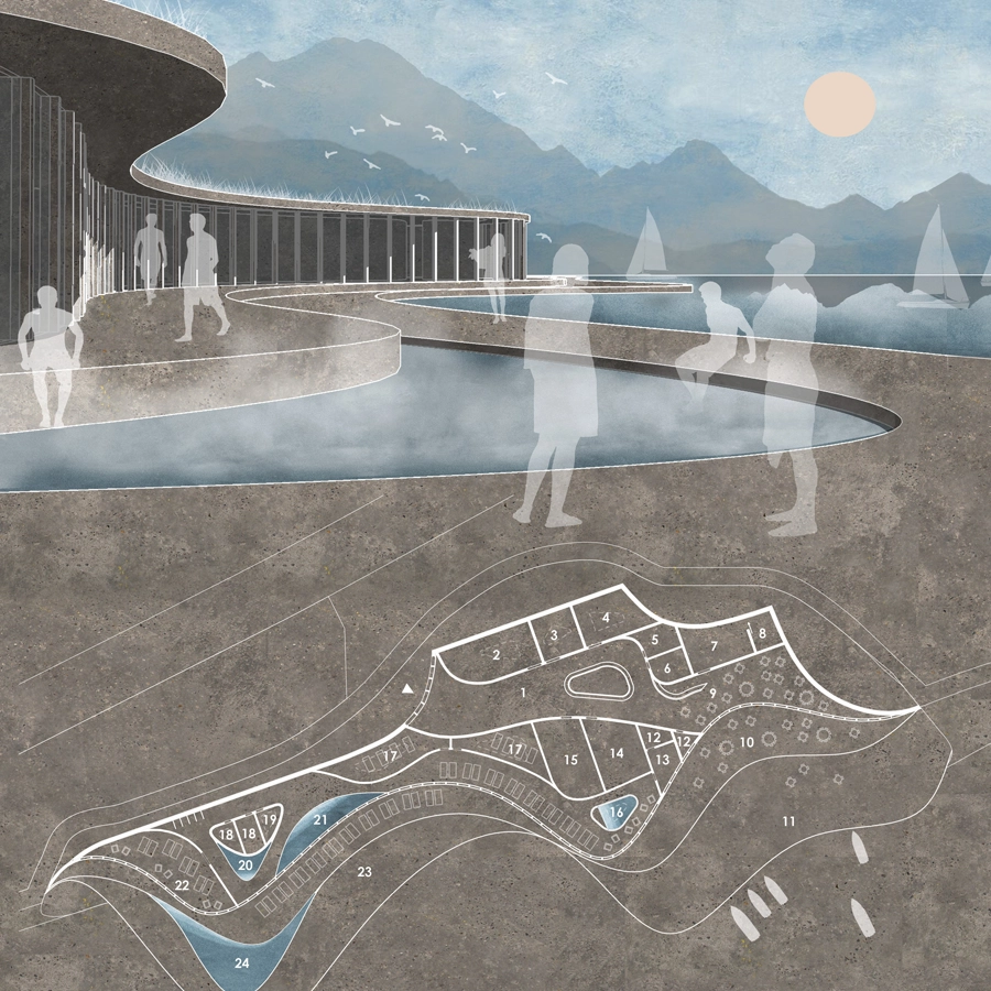 Architekturzeichnung eines Cafés außen