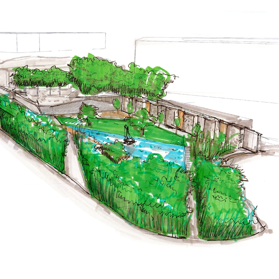 Handgezeichnete Landschaftsarchitektur