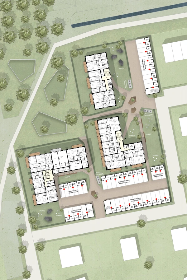 Architektonische Illustration Wohngebiet von oben